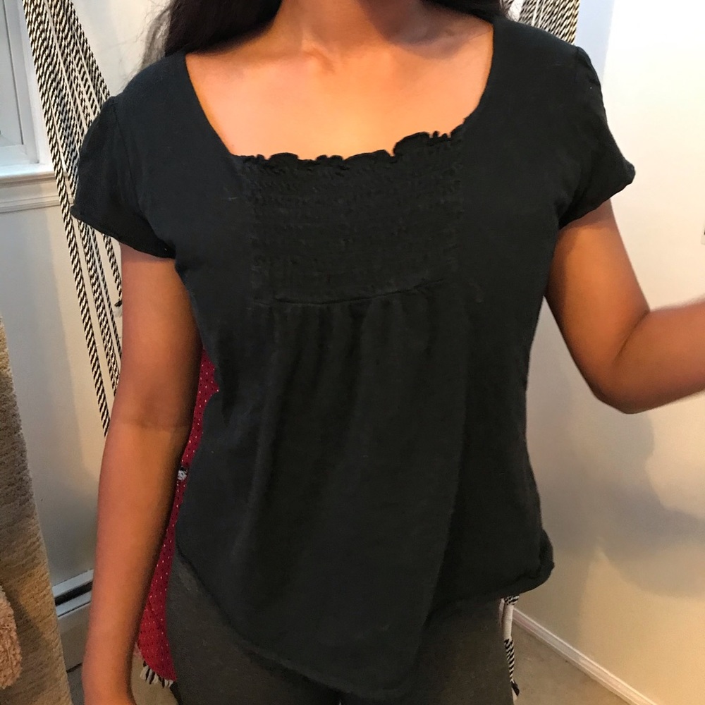 y2k t shirt square neckline soft black ruffled